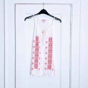 Rose & Rhyme White Embroidered Button Front Top